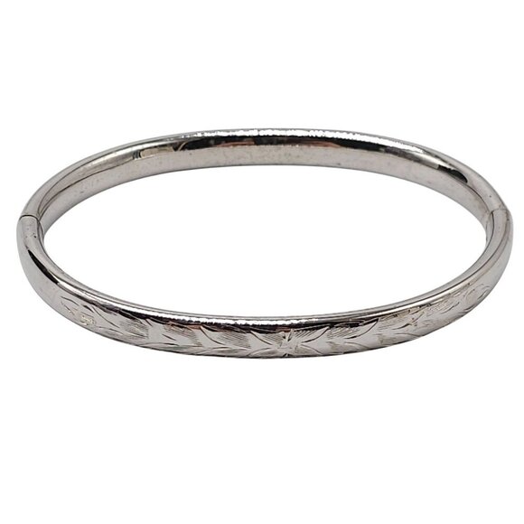 Uncas Sterling Silver Hinged Bangle Bracelet With Floral Engraving 7" - Picture 1 of 7